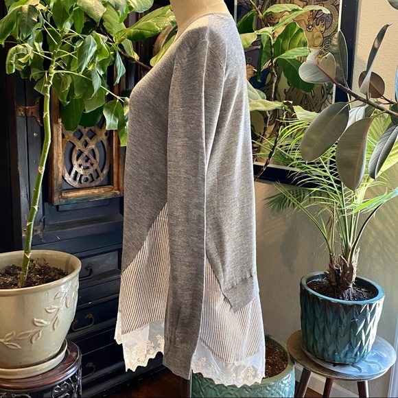 Umgee Gray Layered Shirt Sweater lace edging - Picture 4 of 11